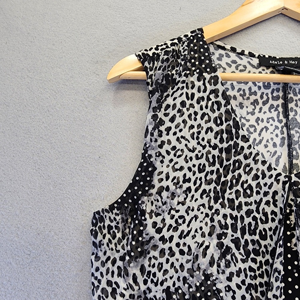 Adele & May Leopard Polka Dot Mixed Print Sleeveless Top Small Black White - Picture 7 of 11